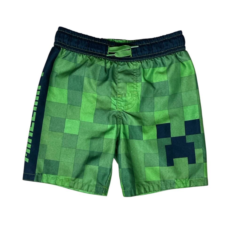 Minecraft Boys Creeper Green Pixelated Swim Trunks (V)